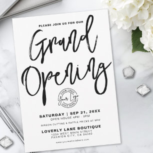 Invitación Logotipo Blanco Negro Gran Apertura Empresarial