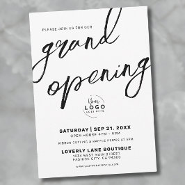 Invitación Logotipo Blanco Negro Gran Apertura Negocio