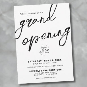Invitación Logotipo Blanco Negro Gran Apertura Negocio