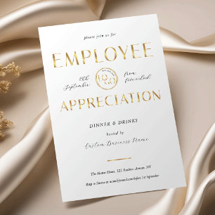 Invitación Logotipo blanco y dorado de agradecimiento a los e