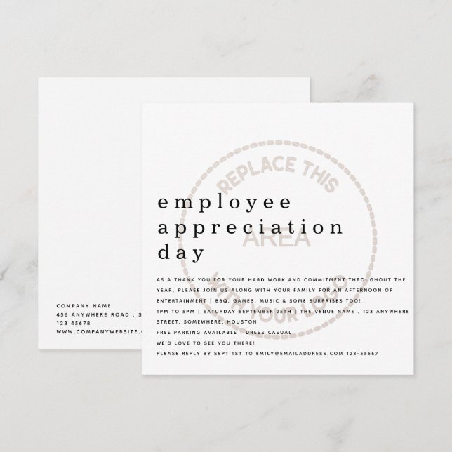 Invitación Logotipo comercial Día de Apreciación del Empleado (Anverso / Reverso)
