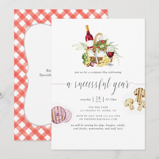 Invitación Logotipo de adición de picnic de la empresa BBQ (Anverso / Reverso)
