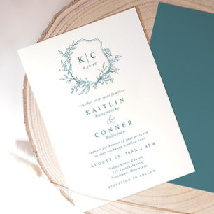 Invitación Logotipo de boda formal clásico con cresta de colo