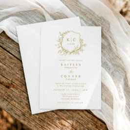 Invitación Logotipo de boda formal clásico Elegant Crest Gold