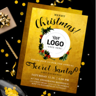 Invitación Logotipo de empresa de Secret Santa de Navidad dor