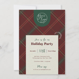 Invitación Logotipo de empresa Plaid rojo Navidad Fiesta del