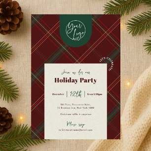 Invitación Logotipo de empresa Plaid rojo Navidad Fiesta del