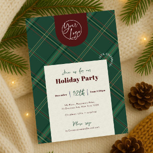 Invitación Logotipo de empresa Plaid rojo Navidad Fiesta del