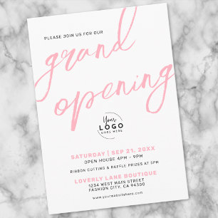 Invitación Logotipo de Gran Apertura Comercial Rosa Elegante