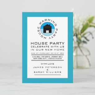 Invitación Logotipo de la Casa Azul, Fiesta para el calentami