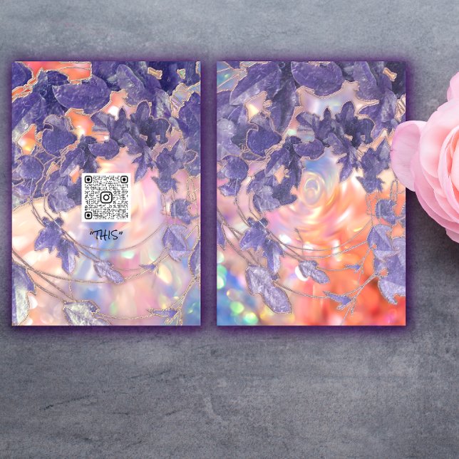 INVITACIÓN LOGOTIPO DE LÍNEAS MODERNAS HOLOGRÁFICAS DE EVENTO (EVENT HOLOGRAPHIC MODERN LEAFS WREATH QR LOGO INVITATION)