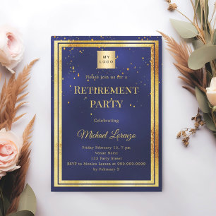 Invitación Logotipo de negocio de jubilación de confeti dorad