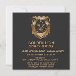 Invitación Logotipo de negocios Luxe Black Gold Leon de 25 añ