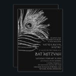 Invitación Logotipo de Silver Bat Mitzvah, Purpurina de pluma<br><div class="desc">Este diseño presenta una elegante pluma de pavo real purpurina plateado sobre un fondo negro con su información de Invitación a Bat Mitzvah debajo. Personalice editando el texto en los cuadros de texto. Añada su logotipo corporativo al dorso del diseño. Diseñado para ti por Evco Studio www.zazzle.com/store/evcostudio #batmitzvah #batmitvahinvitaciones #invite...</div>