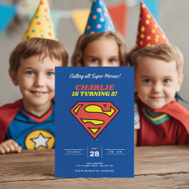 Invitación Logotipo de Superman | Cumpleaños de Blue Super He