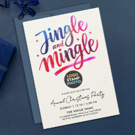 Invitación Logotipo empresarial de Navidad azul rosa moderno