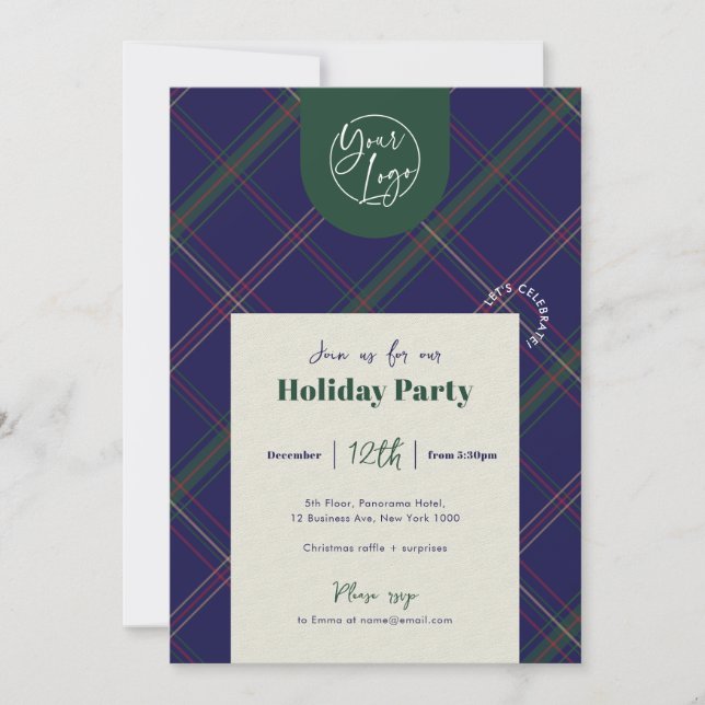 Invitación Logotipo empresarial fiesta de Navidad de personal (Anverso)