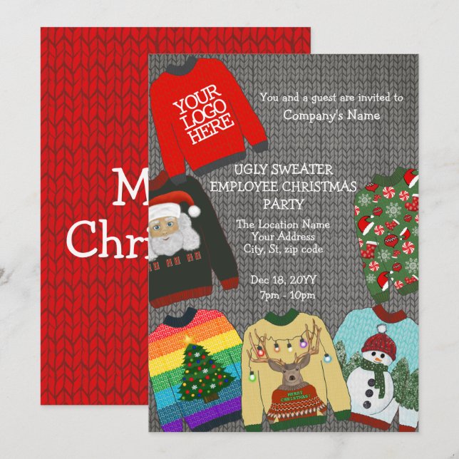 Invitación Logotipo festivo Fiesta de Navidades de empleados  (Anverso / Reverso)