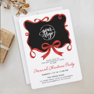 Invitación Logotipo Navidad Cinta Roja Y Negra Caligrafía