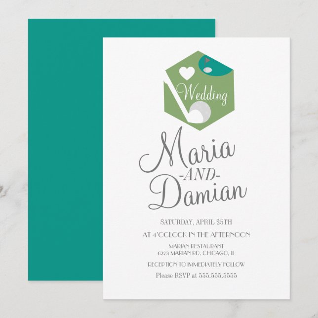 Invitación Logotipo Simple de Boda de Golf (Anverso / Reverso)