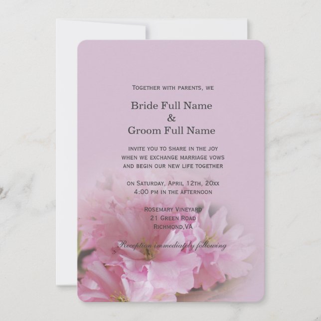 Invitación Lograda boda de primavera en flor de cerezo rosa s (Anverso)