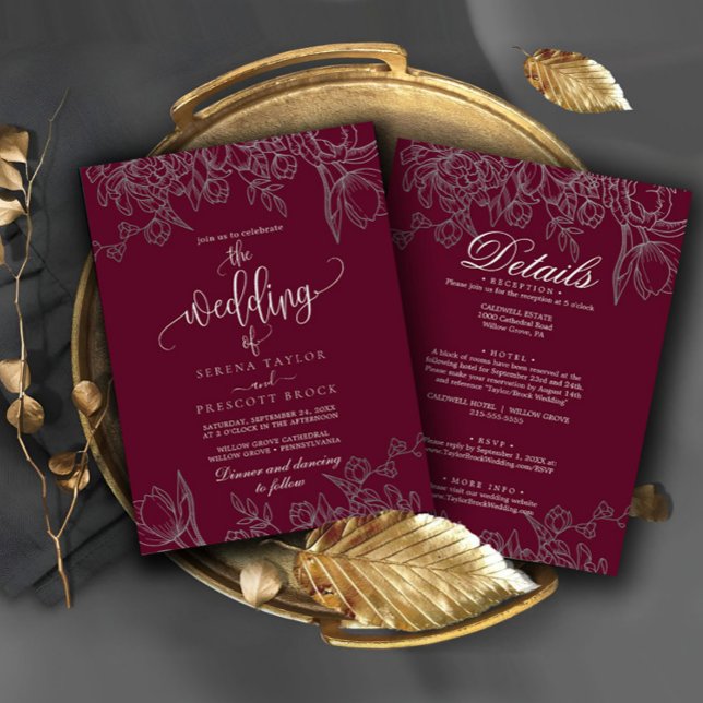 Invitación Lograda caligrafía borgoñona en un solo Boda (Subido por el creador)