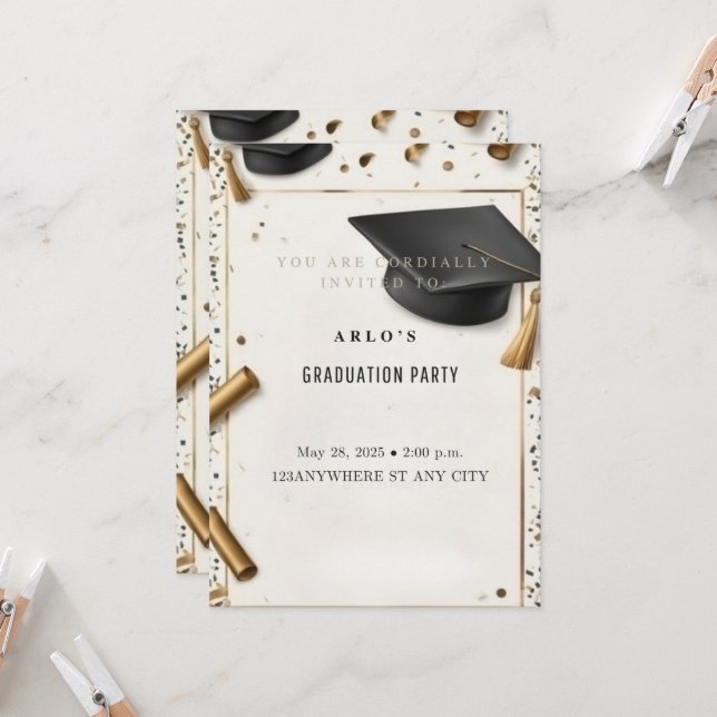 Invitación Logro inmaduro: elegante tapón de graduación (Anverso/Reverso In Situ)