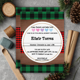 Invitación Logs flannel Rustic Plaid Hearts Baby Shower