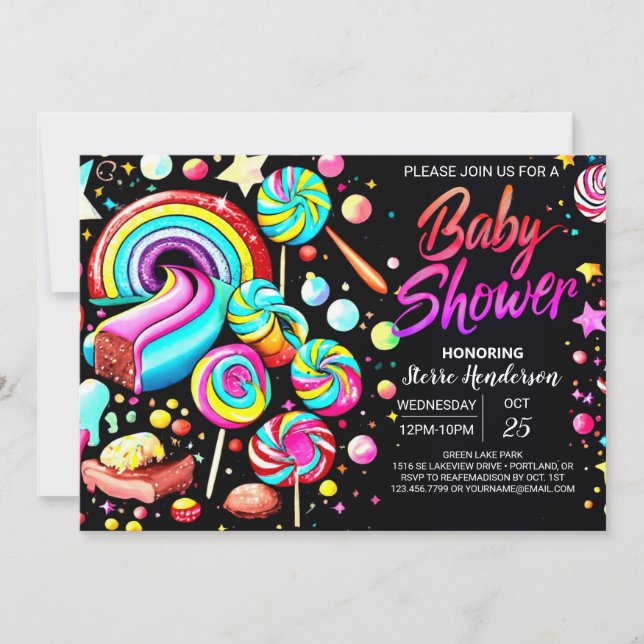 Invitación Lollipop Candy Fantasy Baby Shower (Anverso)