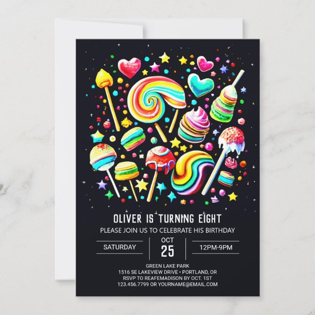 Invitación Lollipop Candy Paradise Cumpleaños (Anverso)