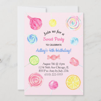 Invitación Lollipop Candy Sweet Chica Cumpleaños