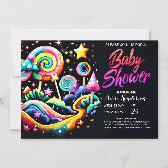 Invitación Lollipop Fantasy Baby Shower (Anverso)