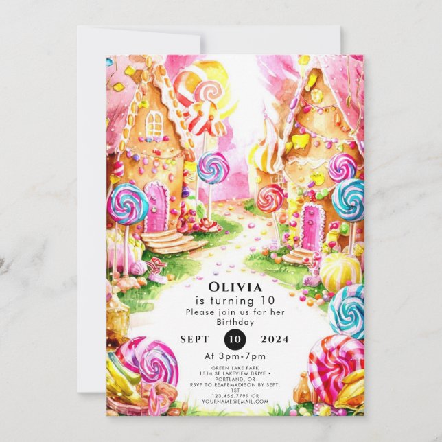 Invitación Lollipop Whimsical Candyland Cumpleaños (Anverso)