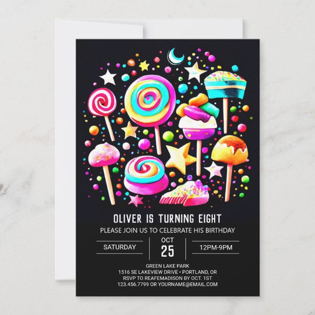 Invitación Lollipop Wonderland Bliss Cumpleaños (Anverso)