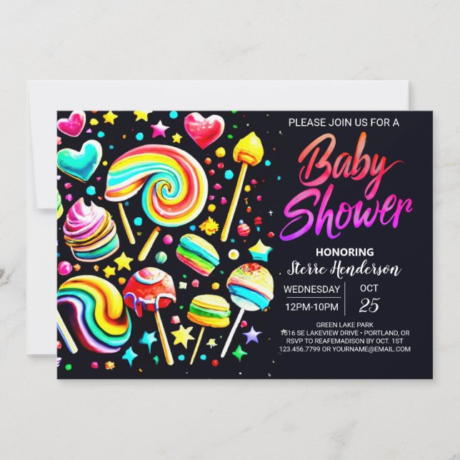 Invitación Lollipop Wonderland Colorful Baby Shower (Anverso)
