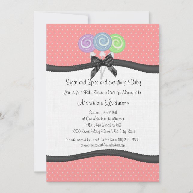 Invitación Lollipops y Polka Dots Baby Shower (Anverso)