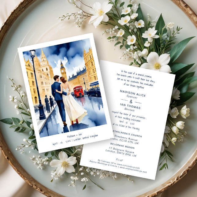 Invitación London Big Ben Colorful Cityscape Wedding Couple (London Big Ben Colorful Cityscape Wedding Couple Illustration Invitations Cards. )