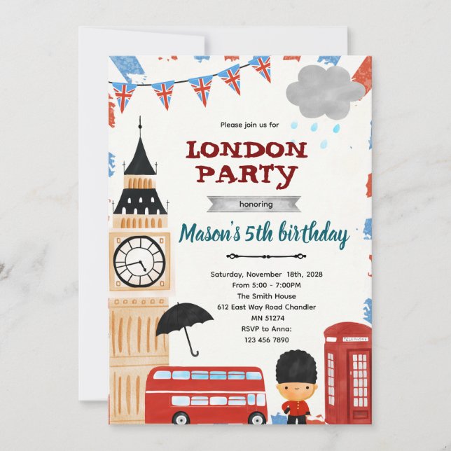 Invitación London birthday baby shower invitation (Anverso)