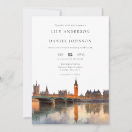 Invitación London Skyline Watercolor All In One Wedding