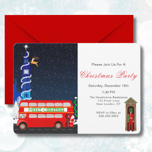 Invitación Londres Big Ben Autobús de dos pisos Feliz Navidad