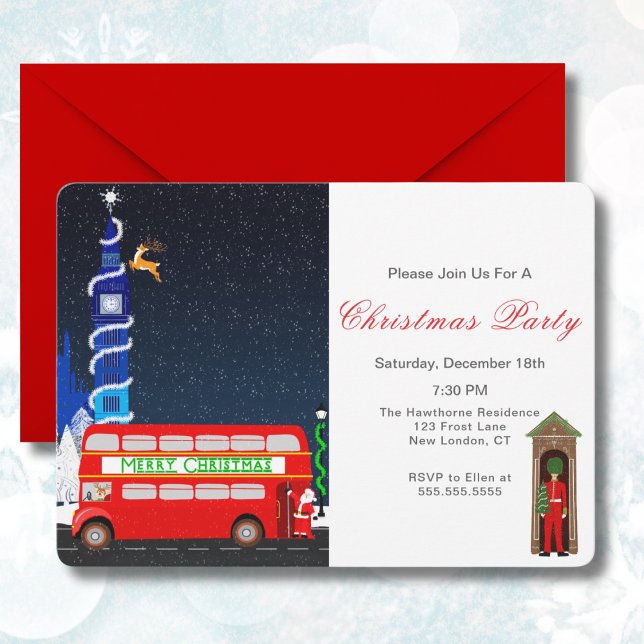 Invitación Londres Big Ben Autobús de dos pisos Feliz Navidad (Subido por el creador)