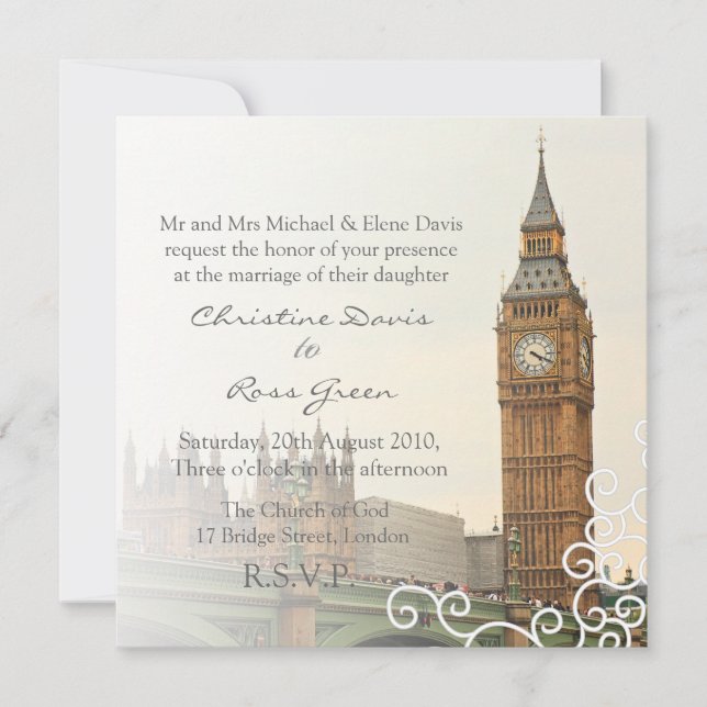 Invitación Londres Big Ben personalizado casando la (Anverso)