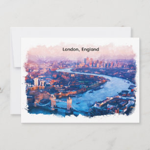 Invitación Londres Inglaterra Acuarela Paisaje Urbano Aéreo