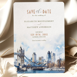 Invitación Londres Inglaterra Acuarela Save the Date Boda