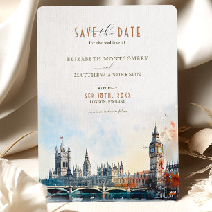 Invitación Londres Inglaterra Acuarela Save the Date Boda