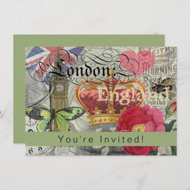 Invitación Londres Inglaterra Viaje Viaje Arte Viejo Europa (Anverso / Reverso)