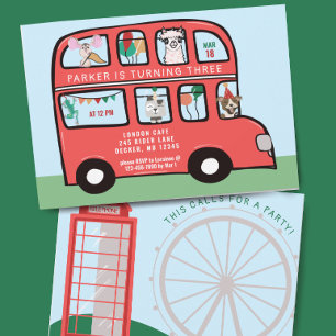 Invitación Londres llama al cumpleaños de los autobuses britá