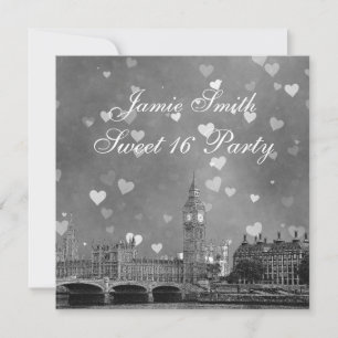 Invitación Londres Reino Unido Silueta Gris Blanco Corazón Cu