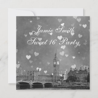 Invitación Londres Reino Unido Silueta Gris Blanco Corazón Cu