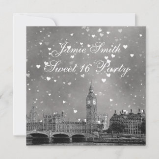 Invitación Londres Reino Unido Silueta Gris Blanco Corazón Sw